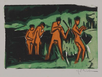 Kylpijät heittelevät kaislaa tekijältä Ernst Ludwig Kirchner