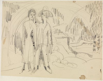 Talonpoikaispari vuoristomaiseman edessä tekijältä Ernst Ludwig Kirchner