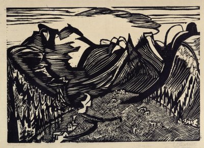 Vuoristomaisema alppilaitumineen tekijältä Ernst Ludwig Kirchner