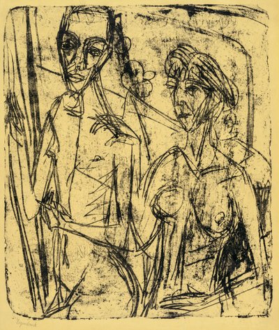 Pari huoneessa, alaston mies naisen kanssa tekijältä Ernst Ludwig Kirchner