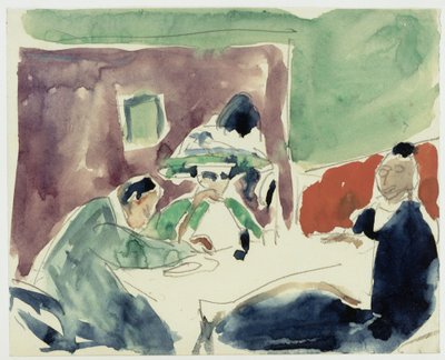 Nainen (Dodo?) ja kaksi miestä kahvilan pöydän ääressä tekijältä Ernst Ludwig Kirchner