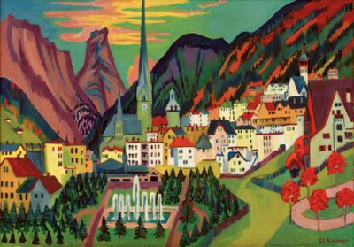 Davos mit Kirche. Davos im Sommer tekijältä Ernst Ludwig Kirchner