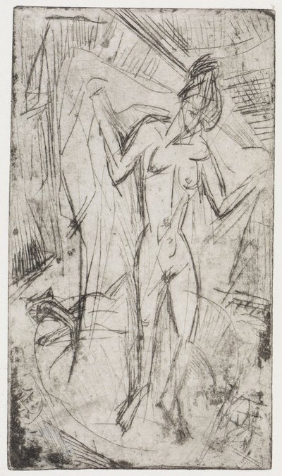 Tanssi naisten kesken/Kylpevä nainen ja kissa tekijältä Ernst Ludwig Kirchner