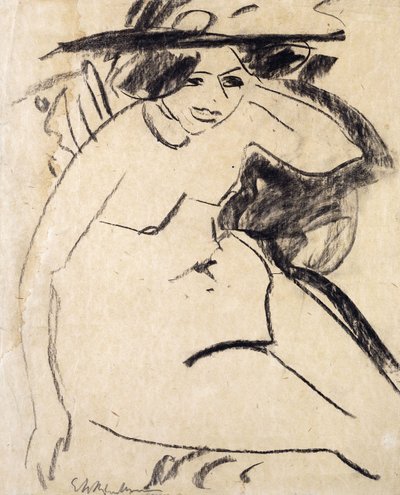Dido hatun kanssa; Dido mit Hut, n. 1909 tekijältä Ernst Ludwig Kirchner