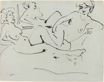 Dodo ja vanhempi nainen makaamassa peilin edessä tekijältä Ernst Ludwig Kirchner
