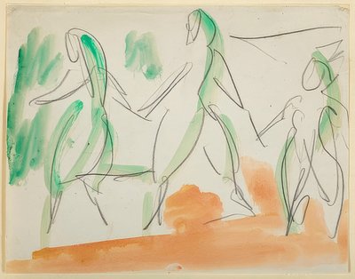 Kolme tanssijaa. 1911 Folkwangin luonnoskirja (s. 34) tekijältä Ernst Ludwig Kirchner