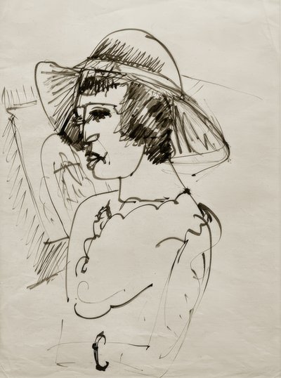 E.L.Kirchner, Porträt Erna mit großem Hut tekijältä Ernst Ludwig Kirchner