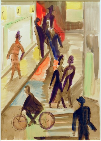 E.L.Kirchner, katukohtaus polkupyörän kanssa tekijältä Ernst Ludwig Kirchner