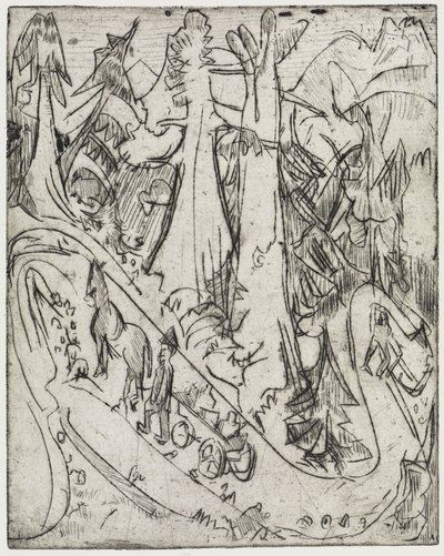 Vuohien ja maitoauton kuljettaminen vuoristotietä pitkin tekijältä Ernst Ludwig Kirchner