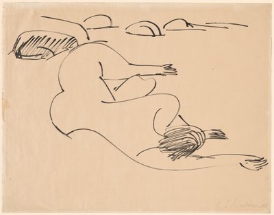 Erna makaa rannalla kivien keskellä tekijältä Ernst Ludwig Kirchner