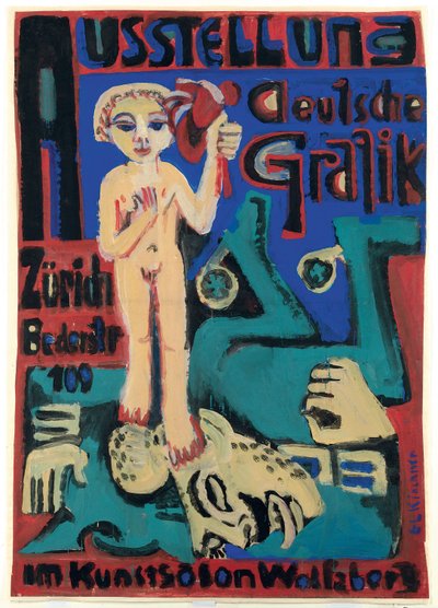 Saksalaisen grafiikan näyttely Kunstsalon Wolfsbergissä; Saksalaisen grafiikan näyttely Wolfsbergin taidehallissa, n. 1921-1923 tekijältä Ernst Ludwig Kirchner