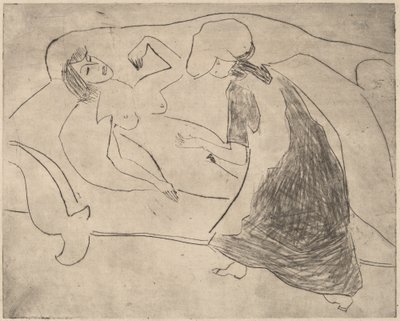 Tyttö, jossa toinen hieroo vatsaansa tekijältä Ernst Ludwig Kirchner