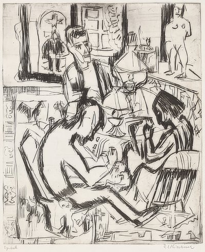 Sisätilat ihmisten kanssa. 1923 tekijältä Ernst Ludwig Kirchner