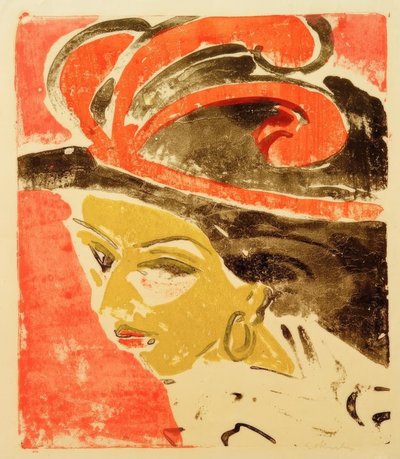 Kokottenkopf mit Federhut tekijältä Ernst Ludwig Kirchner