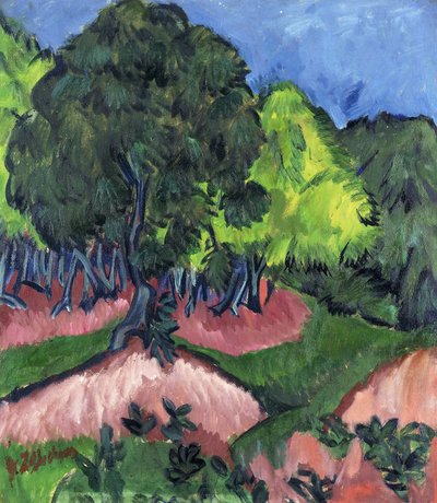 Maisema kastanjapuun kanssa; Maisema kastanjapuulla, 1913 tekijältä Ernst Ludwig Kirchner