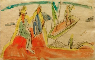 Ihmiset ja vene rannalla tekijältä Ernst Ludwig Kirchner