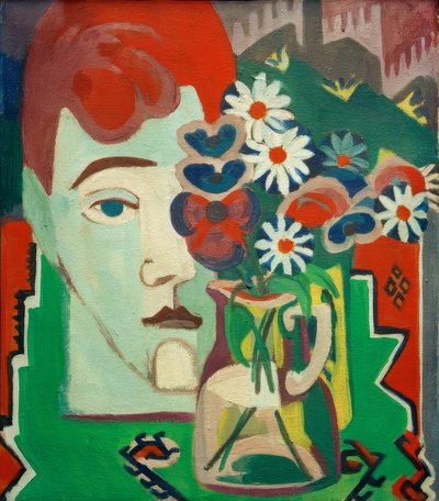 Mullerin pää kukkien kanssa tekijältä Ernst Ludwig Kirchner