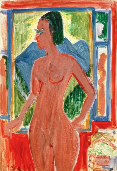 Alaston nainen ikkunassa tekijältä Ernst Ludwig Kirchner