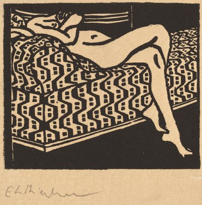 Noia nua estirada en un sofà tekijältä Ernst Ludwig Kirchner