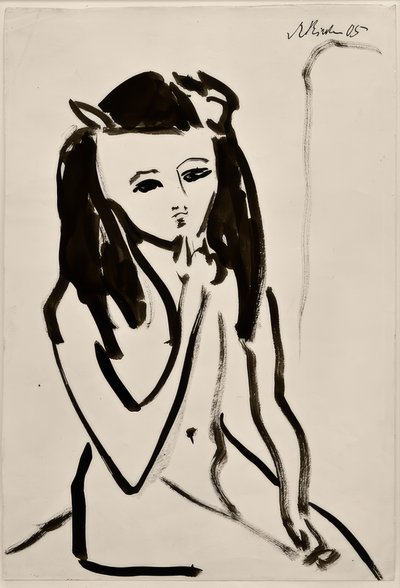 Nimetön (Fränzi alastonna, käsi leuassa) tekijältä Ernst Ludwig Kirchner