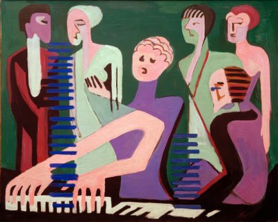 Laulaja pianon ääressä tekijältä Ernst Ludwig Kirchner
