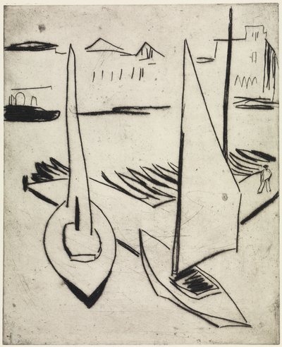Purjevenesatama Alsterilla, Hampuri/Katu ja obeliskit, Dresden tekijältä Ernst Ludwig Kirchner