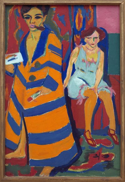 Omakuva mallin kanssa. Ernst Ludwig Kirchnerin (1880-1938) maalaus öljy kankaalle tekijältä Ernst Ludwig Kirchner