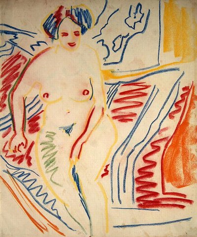 Istuu alasti siniset hiukset tekijältä Ernst Ludwig Kirchner
