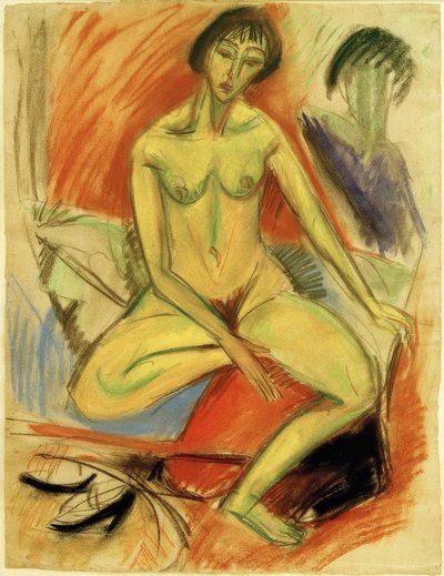 Istuva nainen alasti tekijältä Ernst Ludwig Kirchner