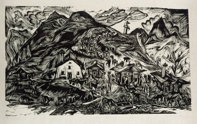 Stafelalp, yleisnäkymä - karjan nousu alppilaitumelle tekijältä Ernst Ludwig Kirchner