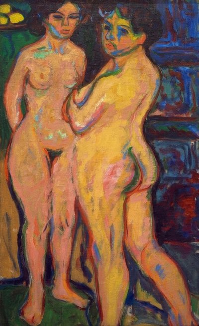 Stehende nackte Mädchen am Ofen tekijältä Ernst Ludwig Kirchner