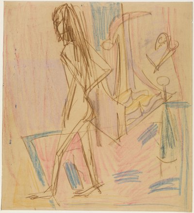 Seisova naisalastonkuva matolla tekijältä Ernst Ludwig Kirchner