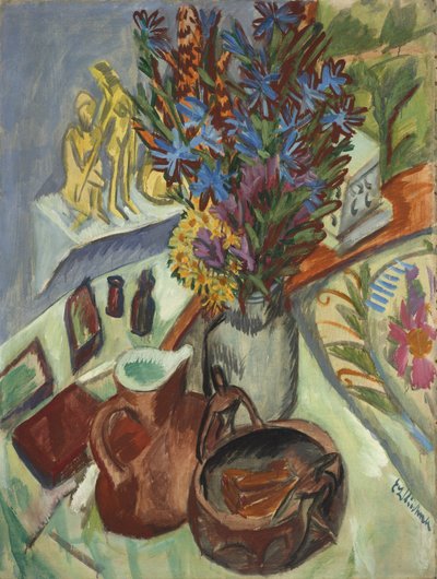 Asetelma, jossa on kannu ja afrikkalainen kulho tekijältä Ernst Ludwig Kirchner