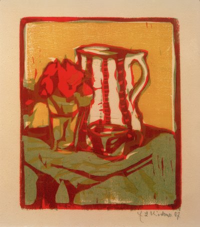 Asetelma kannun ja kukkien kanssa tekijältä Ernst Ludwig Kirchner