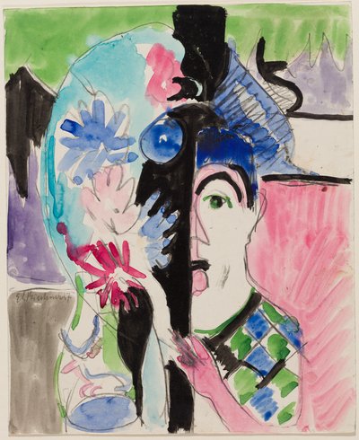 Tutkielma teokseen "Müllerkopf mit Blumen" tekijältä Ernst Ludwig Kirchner