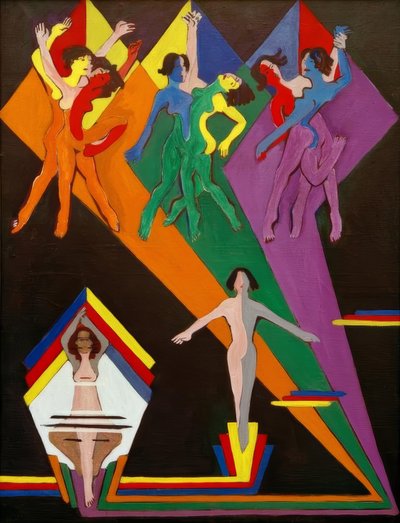 Tanssitytöt värillisissä säteissä tekijältä Ernst Ludwig Kirchner