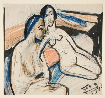 Kaksi istuvaa naista studiossa tekijältä Ernst Ludwig Kirchner