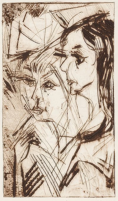 Kaksi tytön päätä. 1919 tekijältä Ernst Ludwig Kirchner