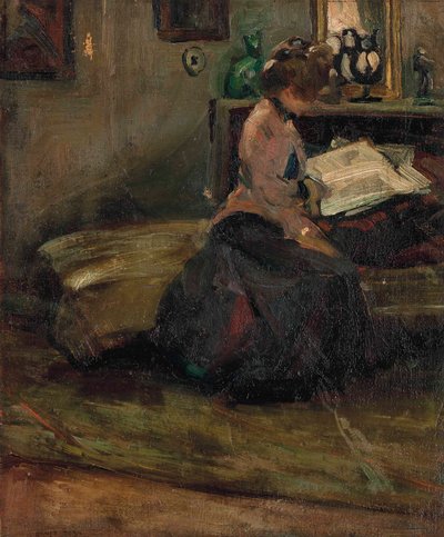 Lady Reading (öljy kankaalle) tekijältä Ernst Stern