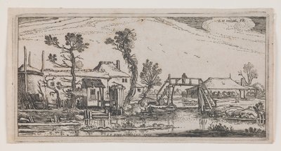 Farm Beyond a Canal, sarjasta "Ten Oblong Landscapes" (Kymmenen pitkulaista maisemaa) tekijältä Esaias I van de Velde
