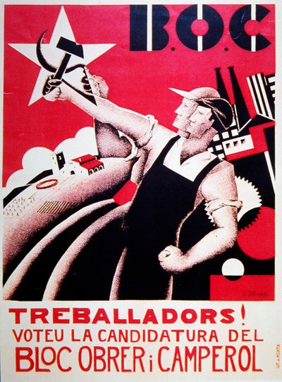 Bloc Obrerin i Camperolin (BLOC) vaalijuliste n. 1935 tekijältä Estenka Estenka