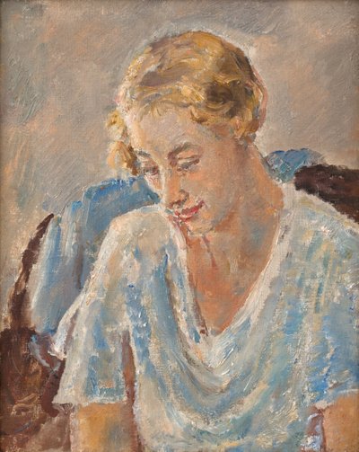 Sinipukuisen naisen muotokuva (öljy kankaalle) tekijältä Ethel Walker
