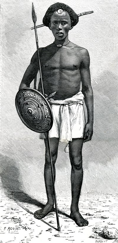 Ouadan-klaanin somalilainen soturi tekijältä Etienne Antoine Eugene Ronjat