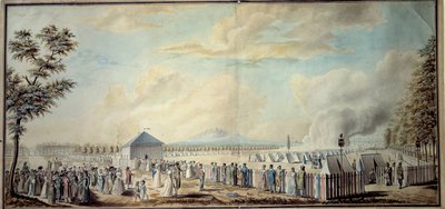 Ranskan vallankumous: "" Tasavallan armeijan tulevien johtajien Marsin koulun sotilasleiri"" Etienne Bericourtin akvarelli (1700-luku) 1794 Paris, B.N. tekijältä Etienne Bericourt