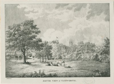 Tamworth - Kaukainen näkymä etelästä: litografoitu, nd [1796-1865] tekijältä Etienne Bruno Hamel