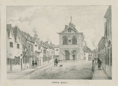 Tamworth - Kaupungintalo: litografia, nd [1796-1865] tekijältä Etienne Bruno Hamel
