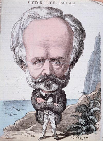 Victor Hugo (1802-85) Jersey Rockilla, 1867 (värikaiverrus) tekijältä Etienne Carjat