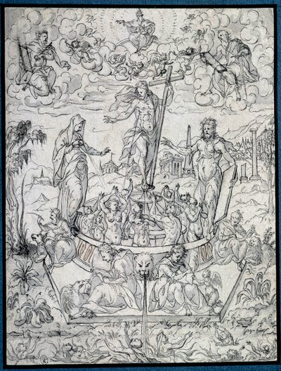 Uskonnon allegoria. Etienne Delaunen piirustus (1518-1583/95) 1500-luvun Pariisi, Louvre-museo tekijältä Etienne Delaune