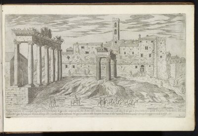 Forum Romanum Roomassa Bouwwerken uit de oudheid (sarjan nimi) Muinaisen Rooman jäännökset keräsivät ja kuvasivat perspektiivissä Stefano Du Perac Parisino (sarjan nimi esineessä) tekijältä Etienne Duperac