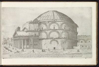 Pantheon Roomassa Bouwwerken uit de oudheid (sarjan nimi) Antiikin jäännökset Roomassa keräsivät ja esittävät perspektiivissä Stefano Du Perac Parisino (sarjan nimi esineellä) tekijältä Etienne Duperac